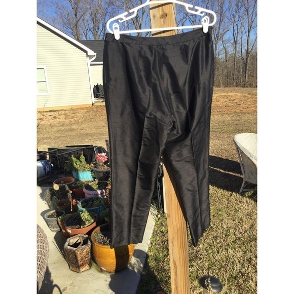 Thalian womens silk pants size 12 black straight leg made in USA formal - Picture 6 of 10